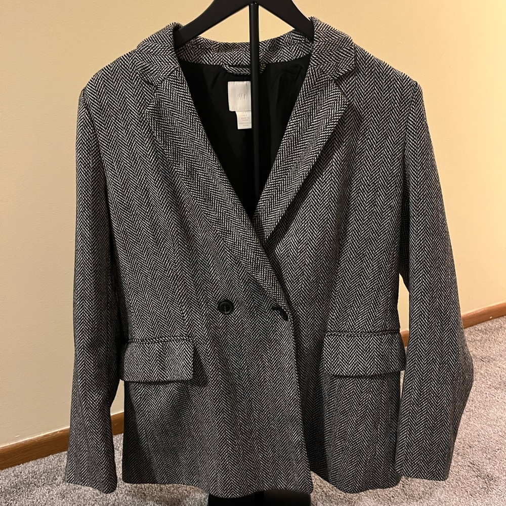 H&M Black and White Herringbone Blazer